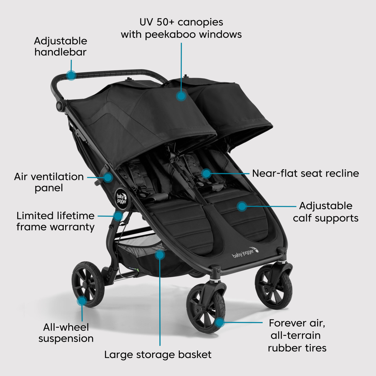 Baby Jogger City Mini GT2 Double Stroller - Jet.