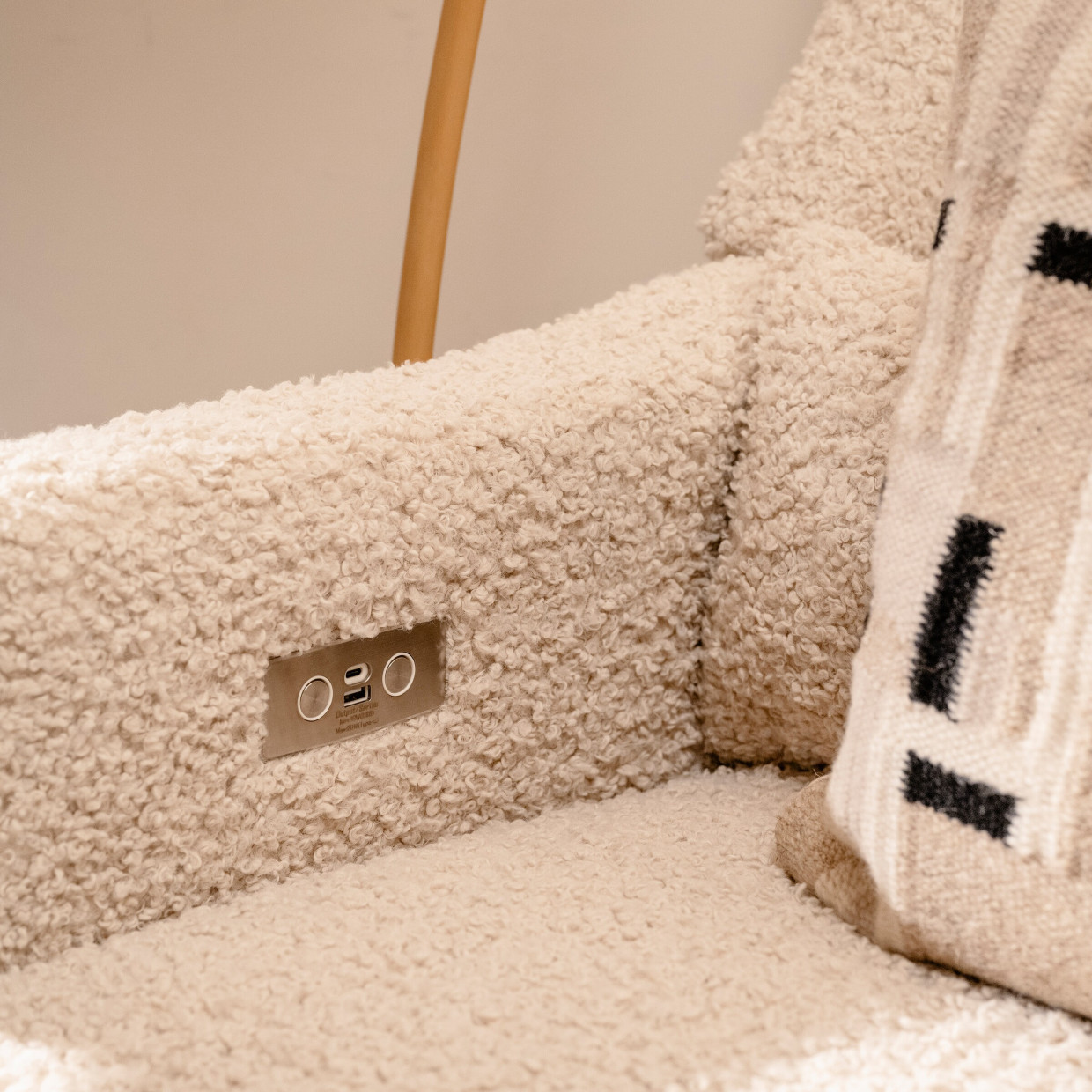 babyletto Kiwi Electronic Recliner and Swivel Glider - Almond Teddy Loop With Light Wood Base.