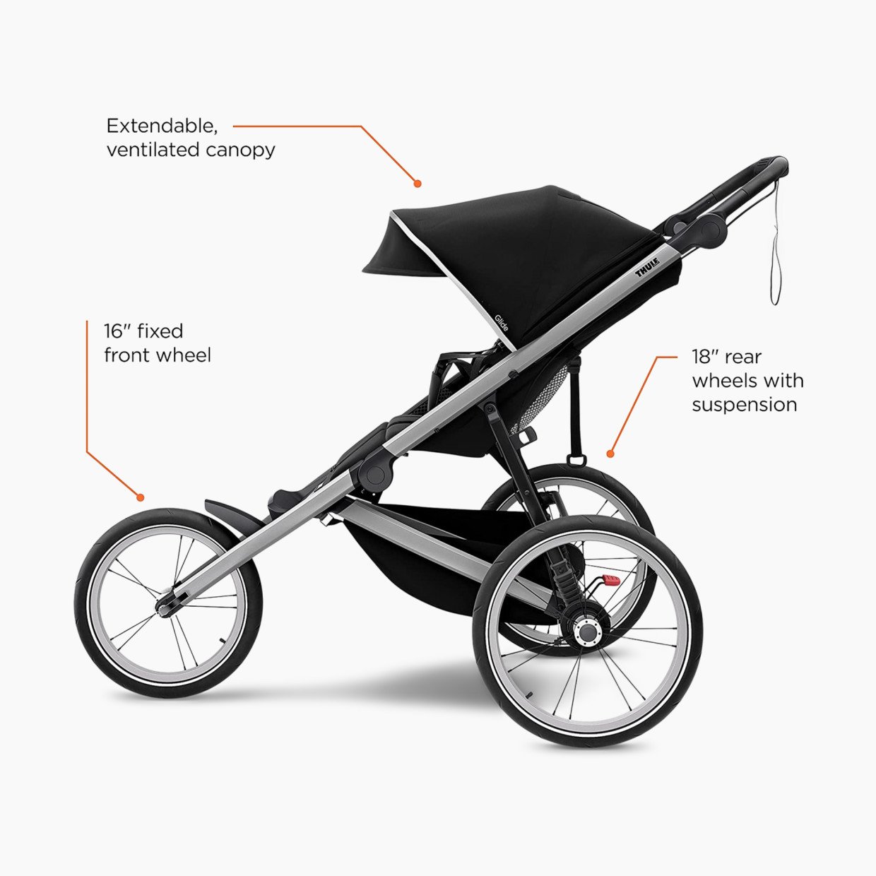Thule Glide 2 Jogging Stroller - Black/Silver Frame.