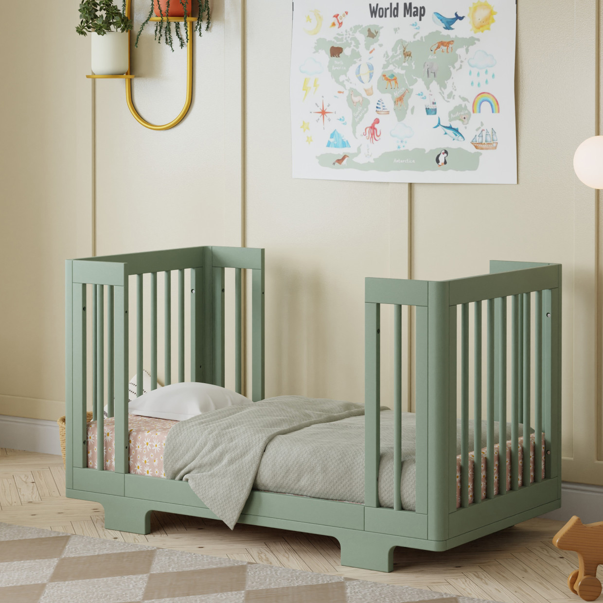 babyletto Yuzu 8-in-1 Convertible Crib with All-Stages Conversion Kits - Light Sage.
