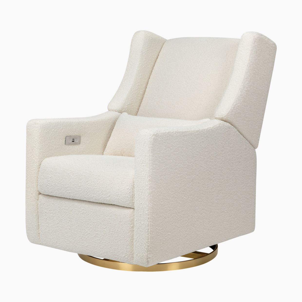 babyletto Kiwi Electronic Recliner and Swivel Glider - Ivory Boucle With Gold Base.