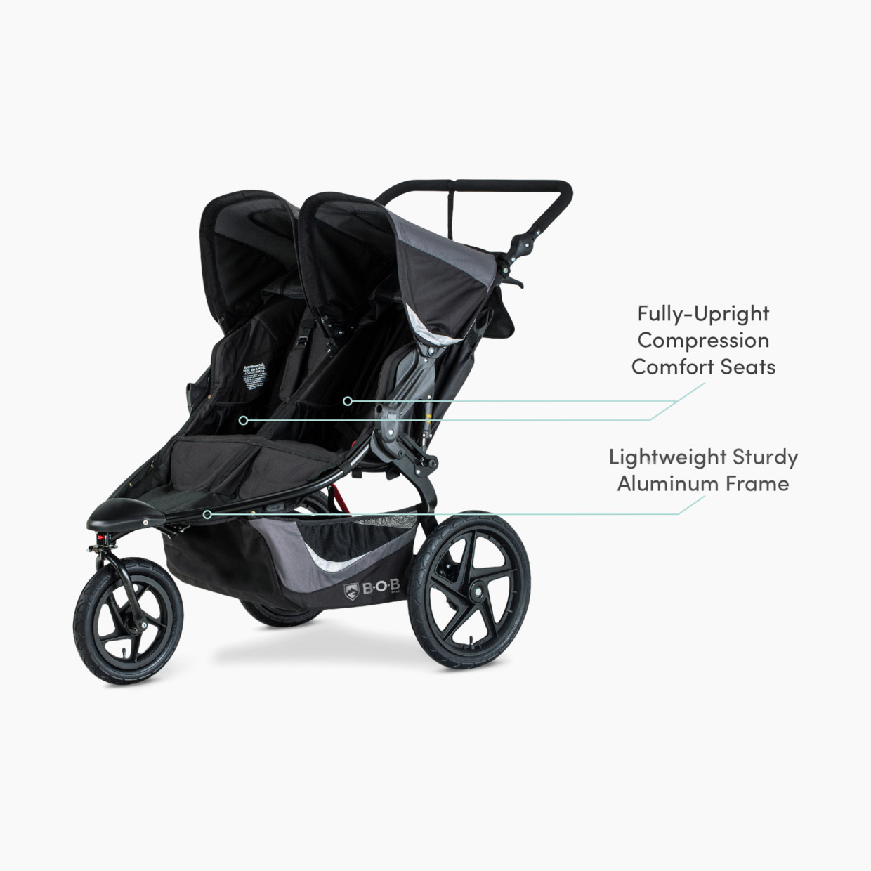 BOB Gear Revolution Flex 3.0 Duallie Double Jogging Stroller - Graphite Black.