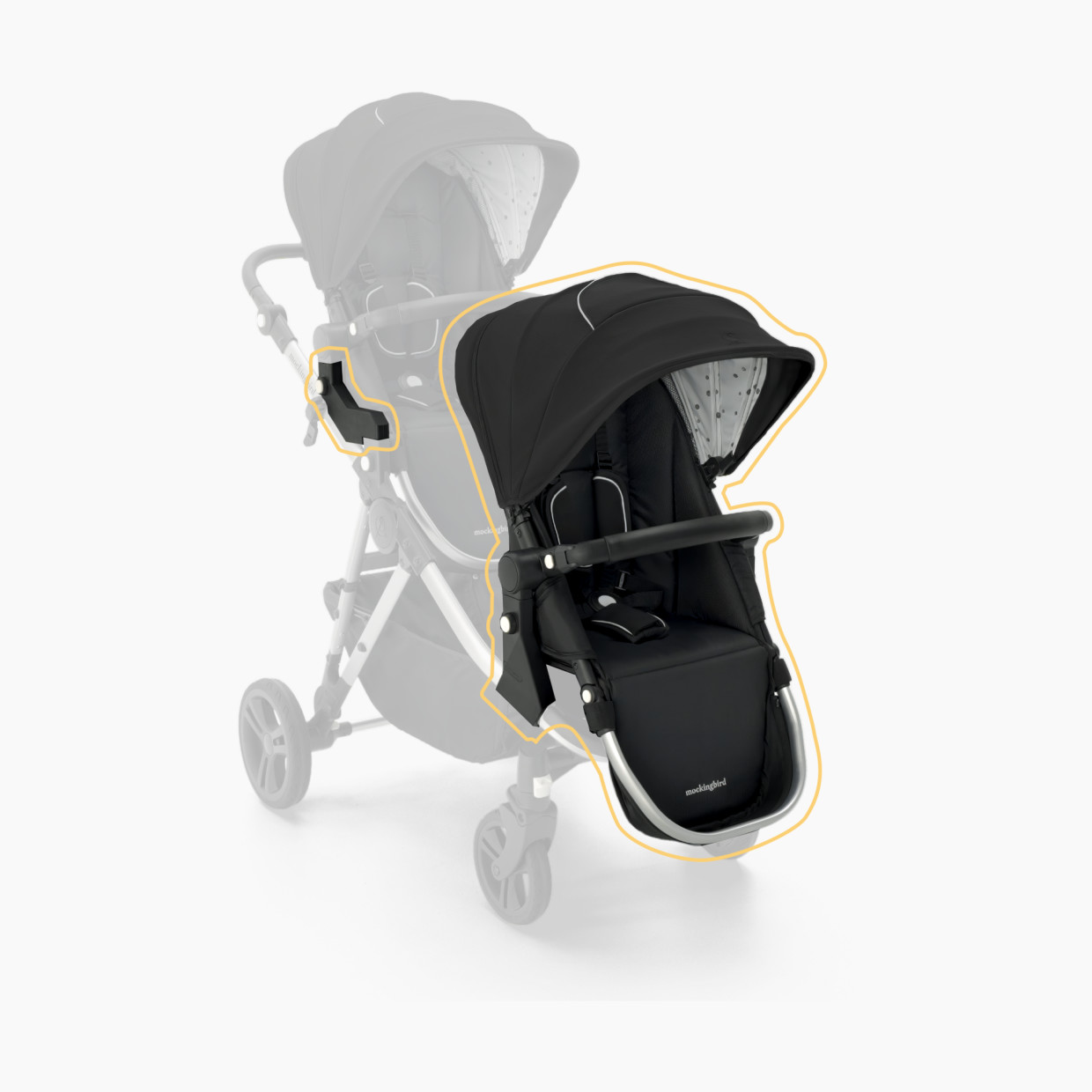 Mockingbird 2nd Seat Kit 2.0 - Black/Watercolor Canopy With Black Leather.