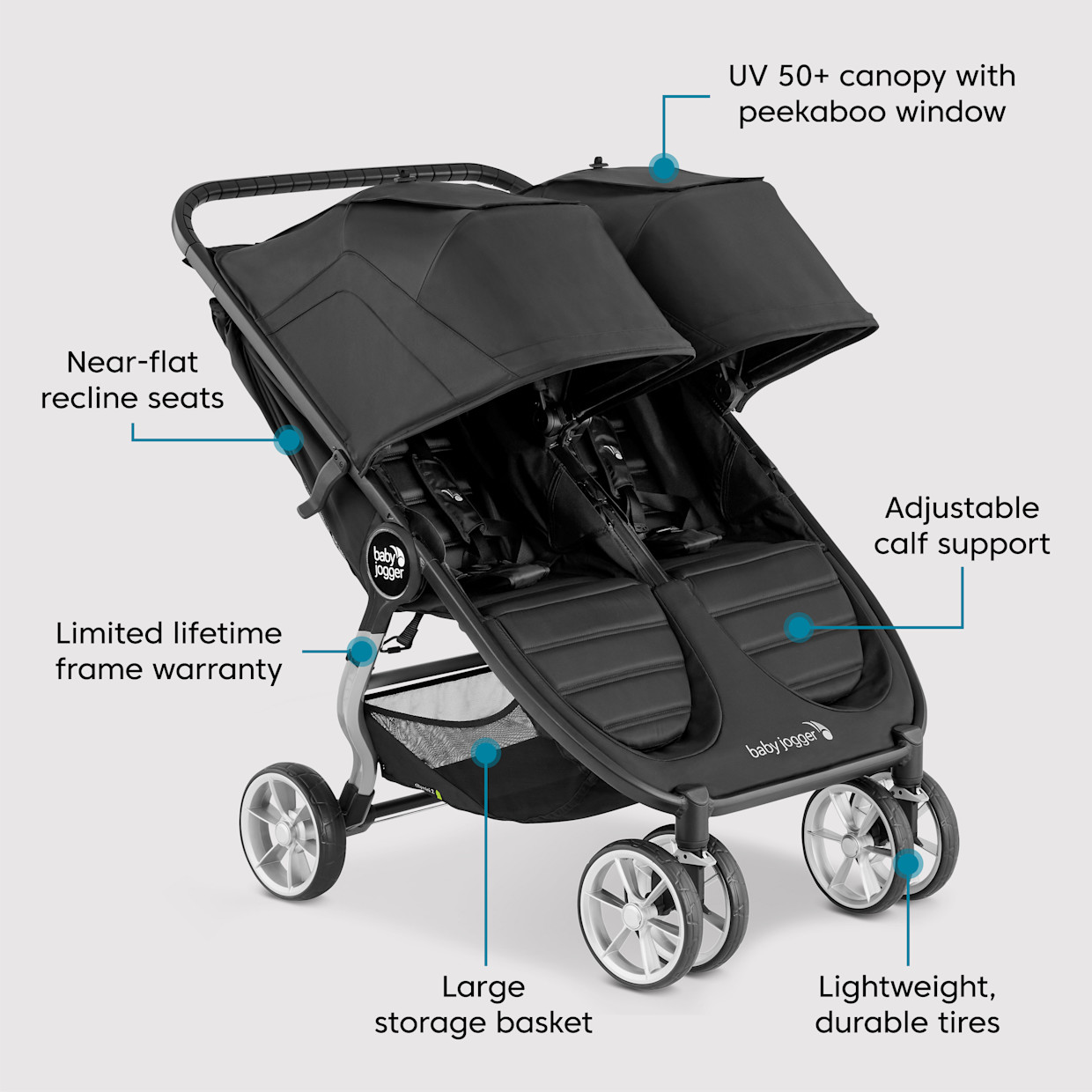 Baby Jogger City Mini 2 Double Stroller - Jet.