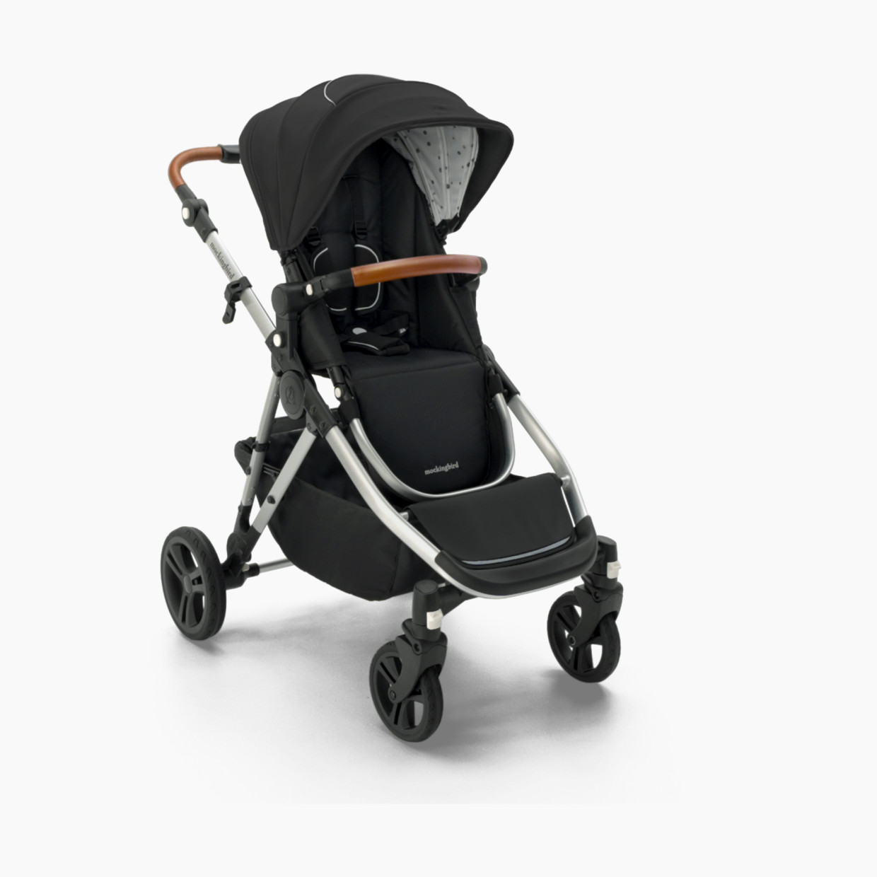 Mockingbird Single-to-Double Stroller 2.0 - Black/Watercolor Canopy With Penny Leather.