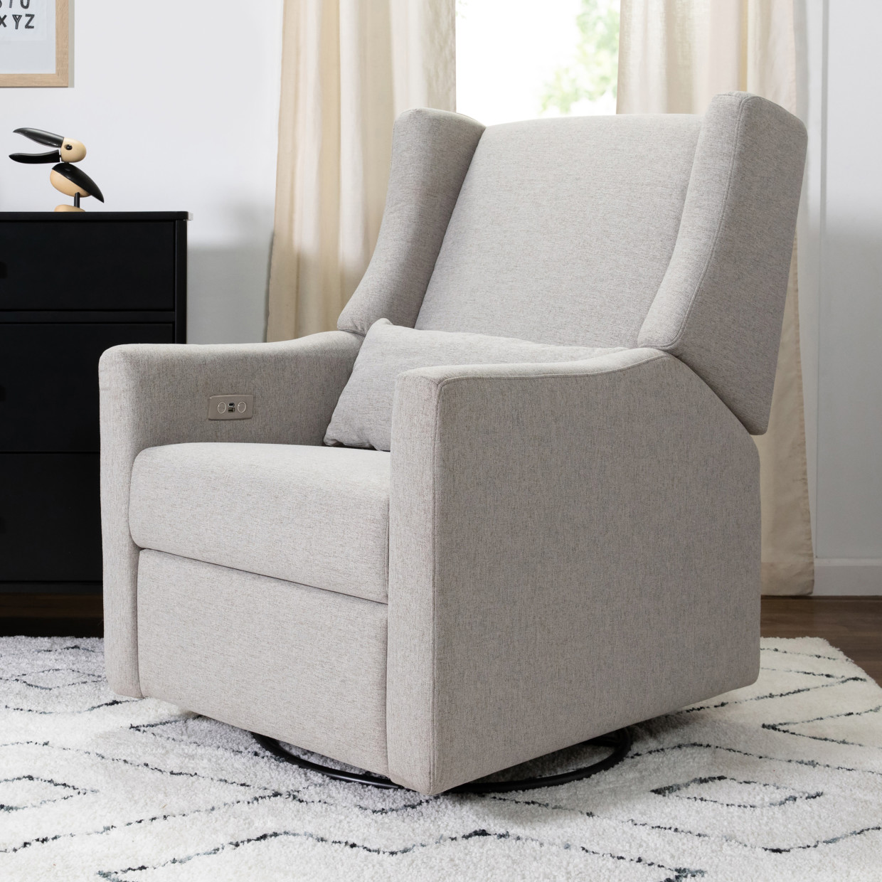 babyletto Kiwi Electronic Recliner and Swivel Glider - Performance Grey Eco Weave.
